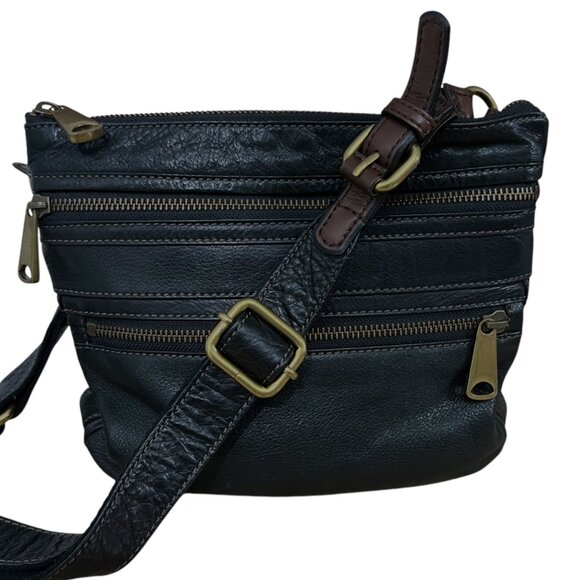 Fossil Black Leather Explorer Shoulder Bag Crossbody Bag With Adjustable Strap - Picture 4 of 8